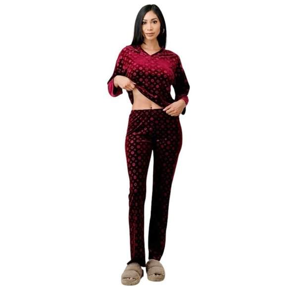 2-Piece LV Motif Lounge Set in Burgundy Red L/XL Only! - Picture 1 of 4